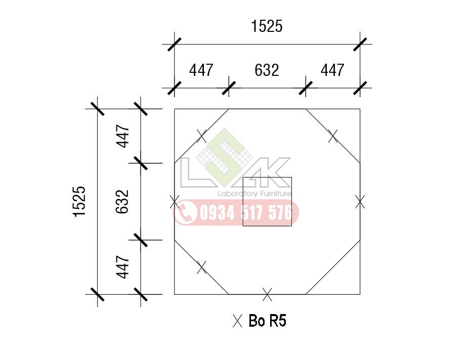 Bảng vẽ cad bàn thí nghiệm bát giác