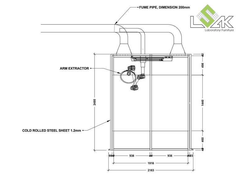 Bản vẽ 2D chụp hút bụi cho phòng sơn - Dust Booth for powder pre-batching