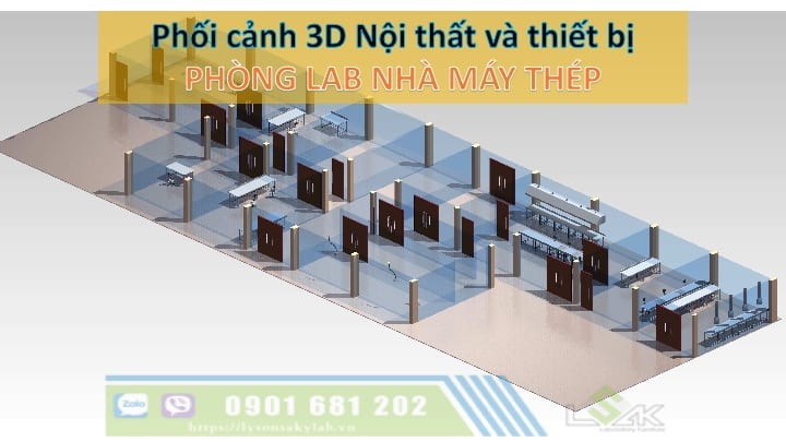 Phối cảnh 3D nội thất và thiết bị phòng Lab nhà máy thép