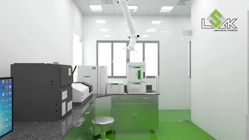 Bàn thí nghiệm áp tường phòng QA/QC nhà máy dược phẩm
