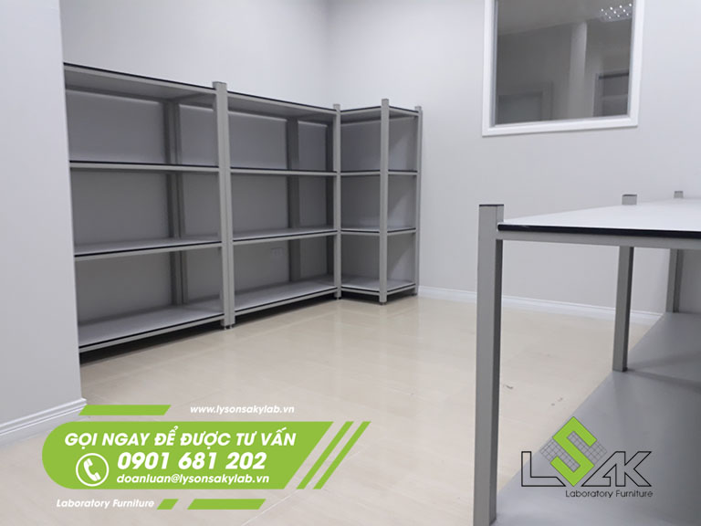Kệ lưu mẫu nội thất phòng lab trung tâm R&D Nanpao Material Việt Nam