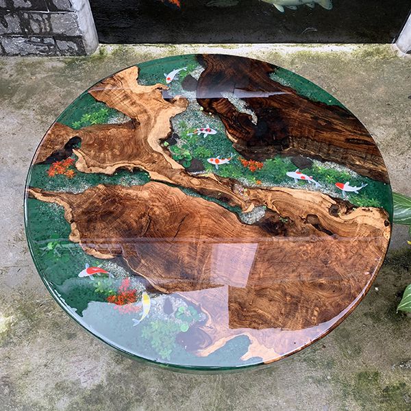 Bàn trà gỗ epoxy resin thủy tinh