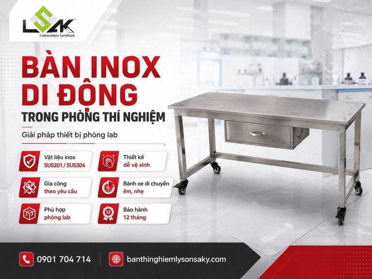 Bàn inox di động trong phòng thí nghiệm