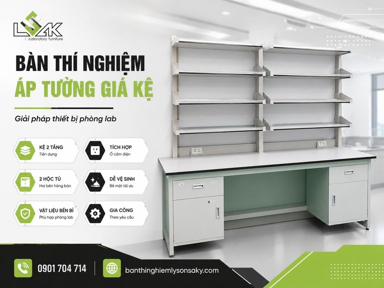 Bàn thí nghiệm áp tường giá kệ