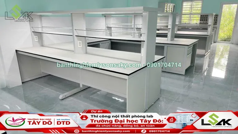 Bàn thí nghiệm trung tâm có kệ trên bàn 2
