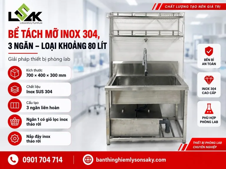 Bể tách mỡ inox 304, 3 ngăn – loại khoảng 80 lít