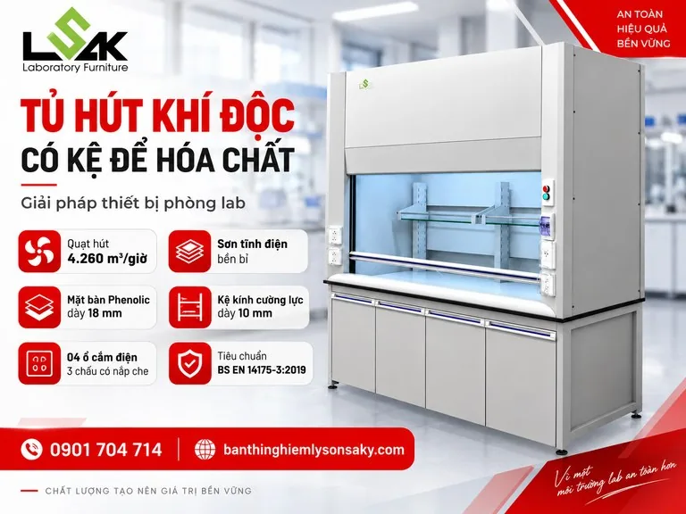 Tủ hút khí độc có kệ để hóa chất