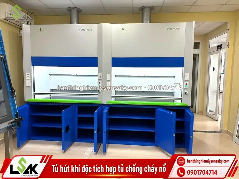 Tủ hút khí độc tích hợp tủ chống cháy nổ thi công thực tế